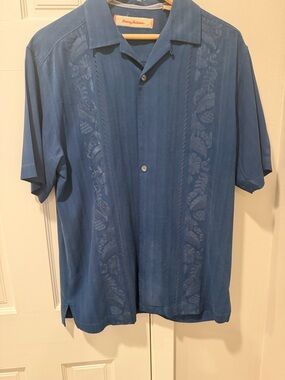 Tommy Bahama Blue Short-Sleeve Embroidered Camp Shirt